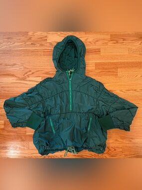 Free People Movement Happy Camper Pullover Green Hooded Half Zip Jacket Womens L